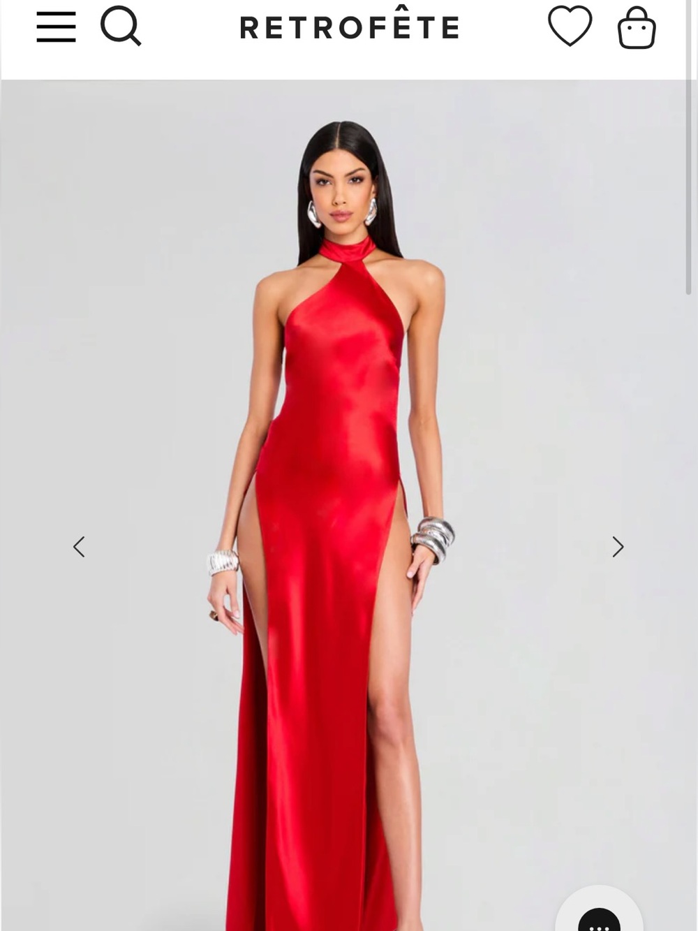 Retrofête Jagger Red Open Back High Slit Maxi Gown Dress XS $500